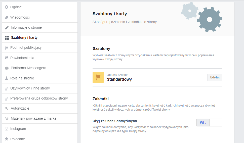 Marketing na Facebooku - zakładka edycji szablonów
